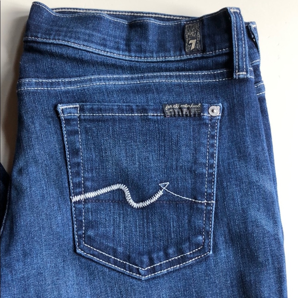 7 For All Mankind Women’s Boot Cut Jeans Dark Blue 30 Low Rise long 7FAMK - Picture 3 of 14